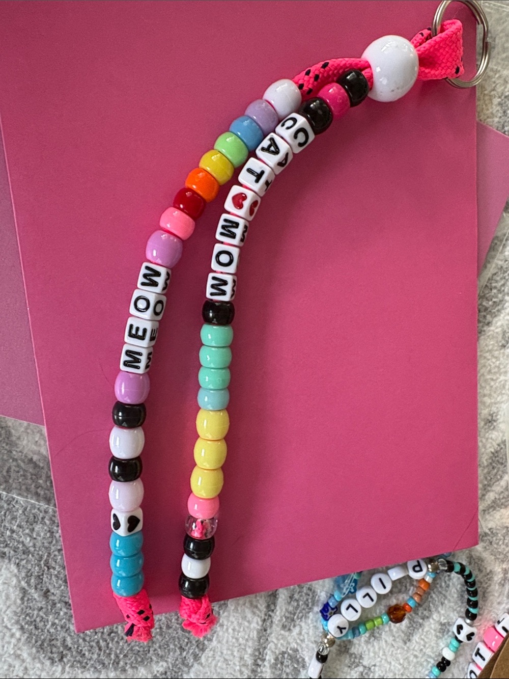 Handmade Pastel Rainbow Beaded Kids Lanyard - Pink